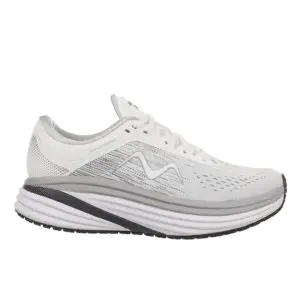 Hvid og sølv MBT M-3000 damesko med tyk rullesål for maksimal aflastning og komfort.